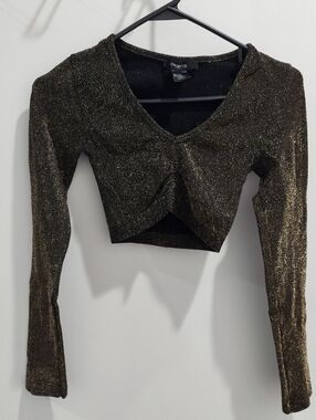 Arden B XS/S Black and Gold Sparkle Crop Top